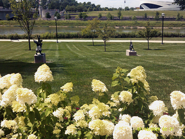 statues and flowers